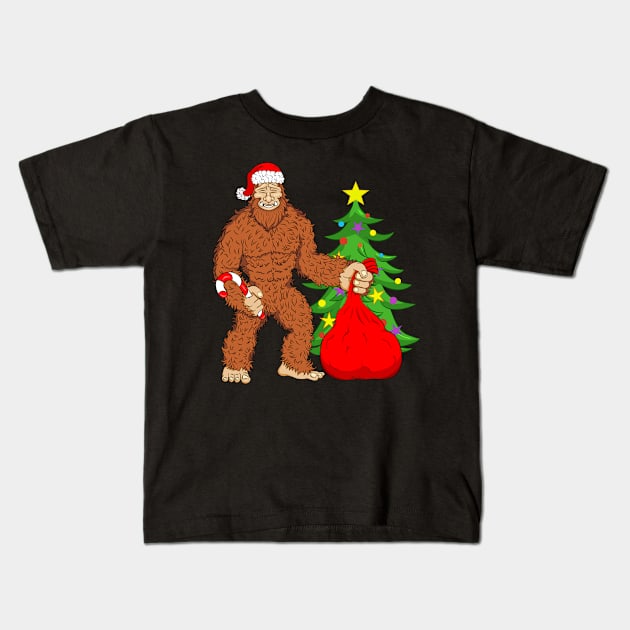 BigFoot Santa with Christmas Tree Kids T-Shirt by silentsoularts